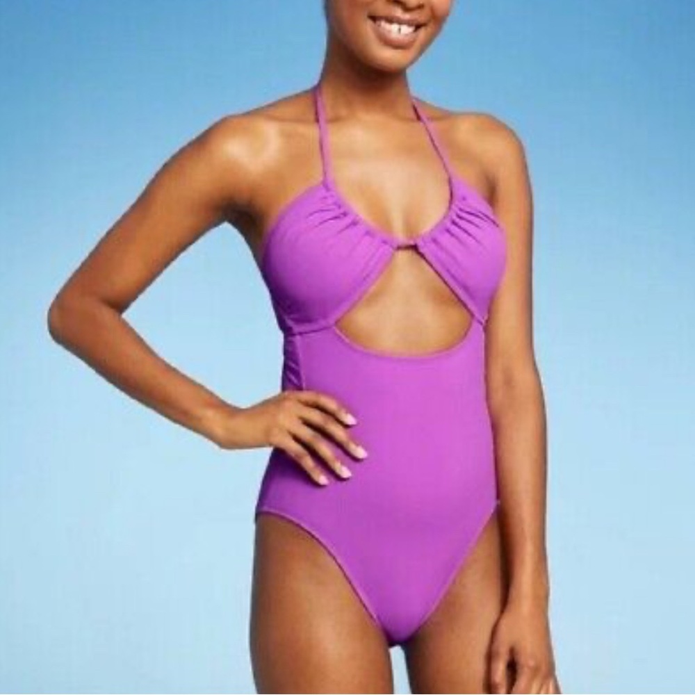 Purple Halter One-Piece Swimsuit